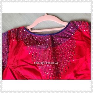 New Red and blue rain drop sequins embroidered handmade saree/lehenga blouse